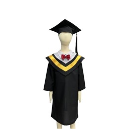 【Custom Black Gold-Trim Primary Graduation Gown】|Pok Oi Hospital Primary School|Gold/White contrast V-shaped stole|Red bowtie accents|Gown+Stole+Cap+Bowtie set|Primary Graduation Gown Company DA628 【Custom Black Gold-Trim Primary Graduation Gown】|Pok Oi Hospital Primary School|Gold/White contrast V-shaped stole|Red bowtie accents|Gown+Stole+Cap+Bowtie set|Primary Graduation Gown Company DA628
